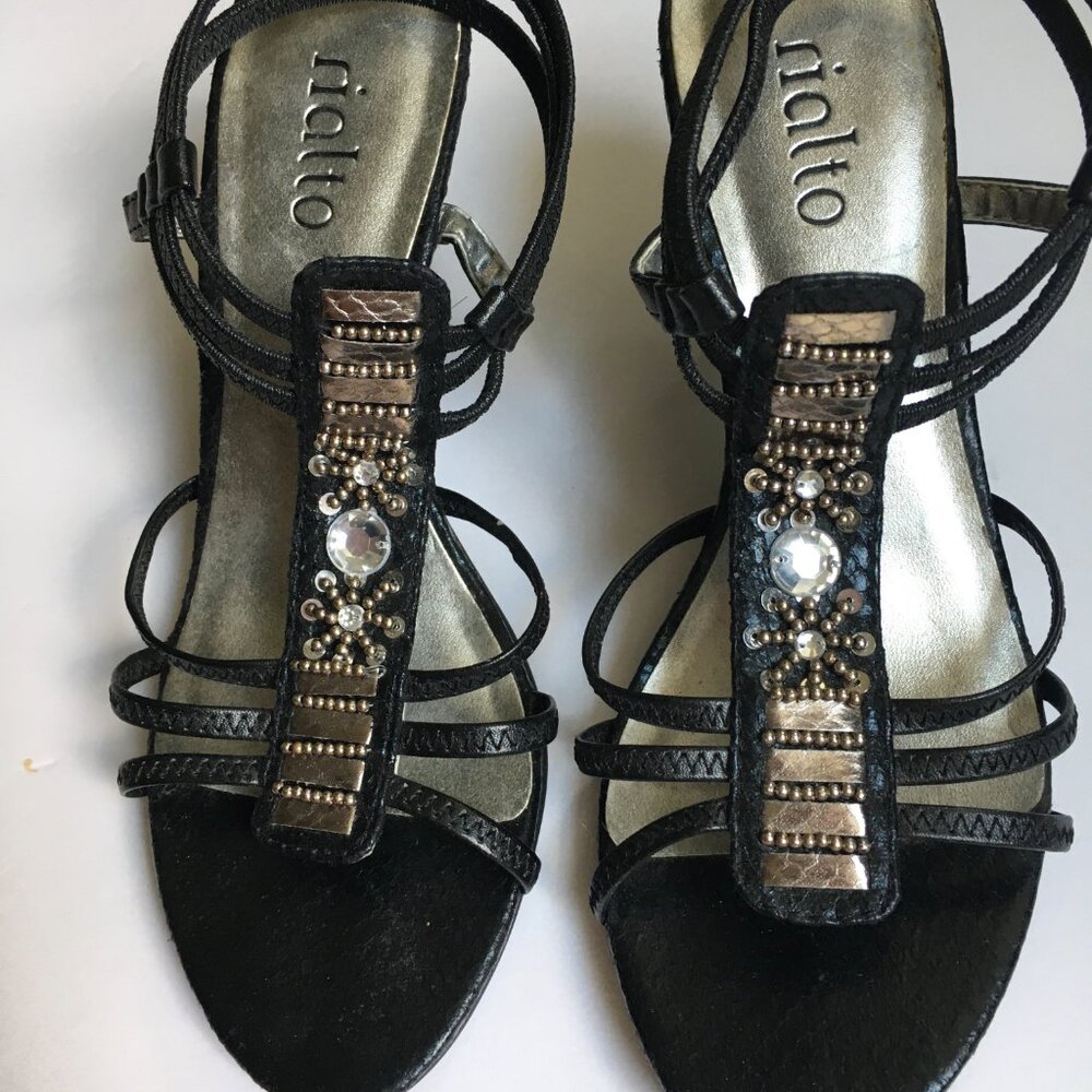 Prom Shoes Black Strap Dressy Heels Size 5 1/2 Rialto Del Rio